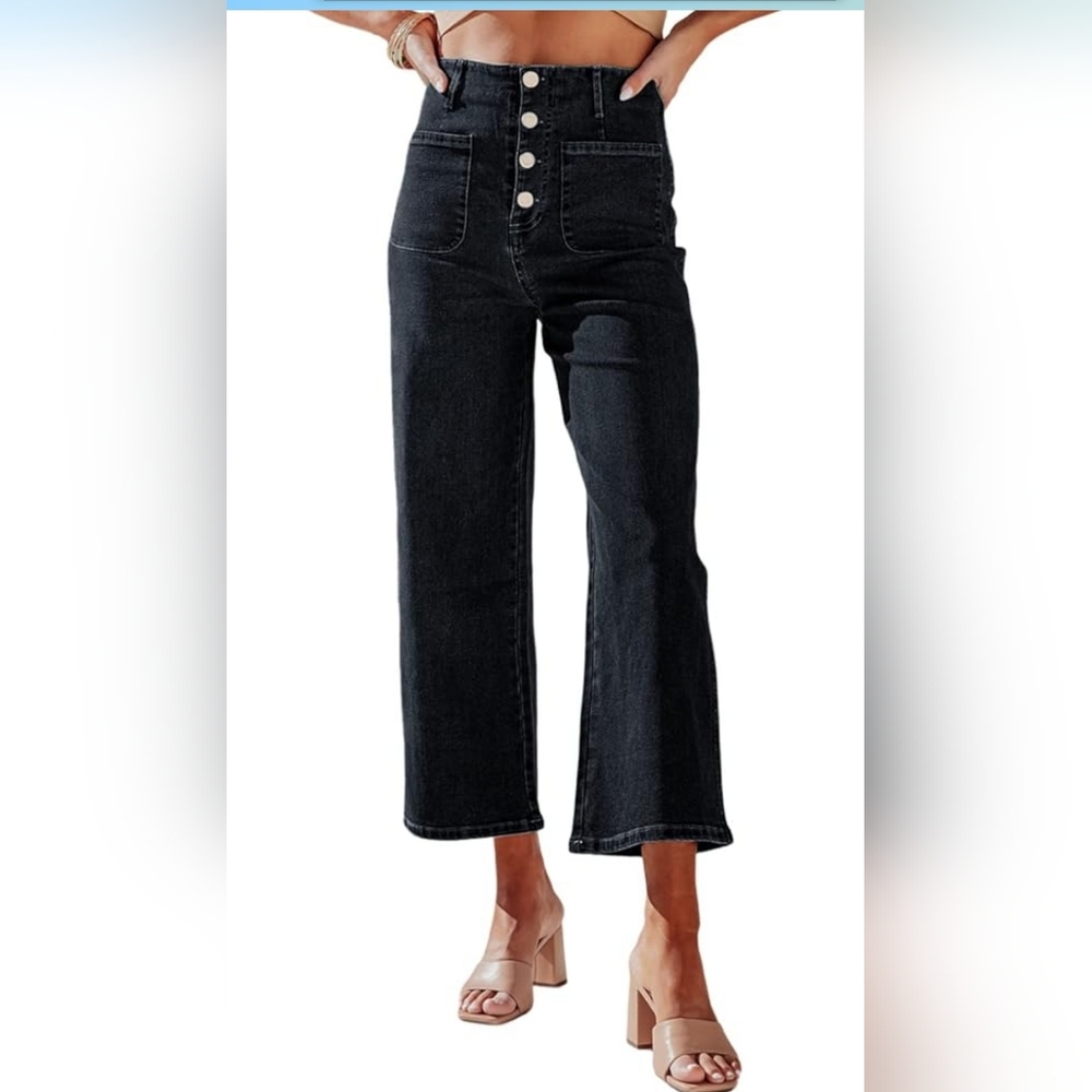 Women's Black Wide Leg, Cropped Jeans